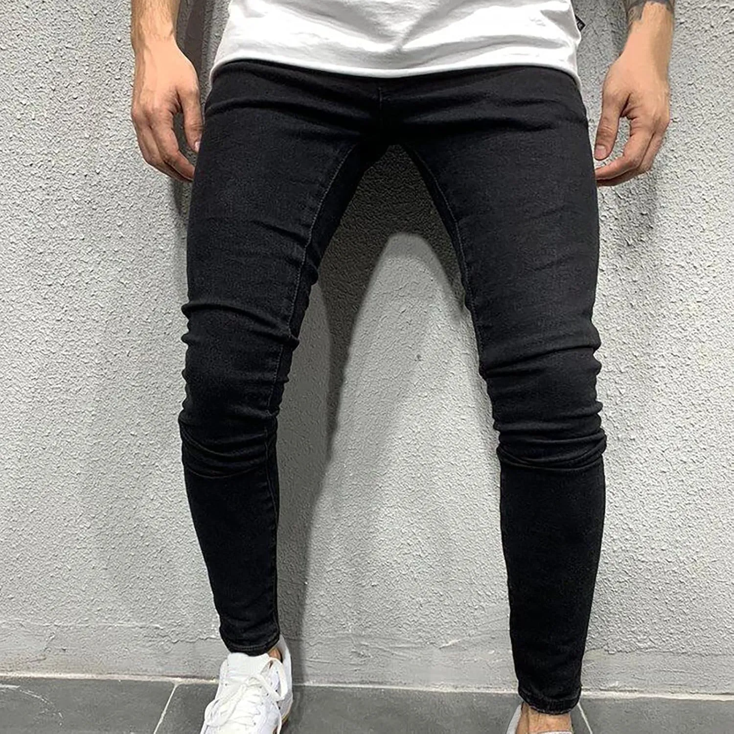 Men Skinny Slim Fit Casual Jeans Dyeing Stretch Straight Fashion Denim Pants Casual Straight Full Length Trousers