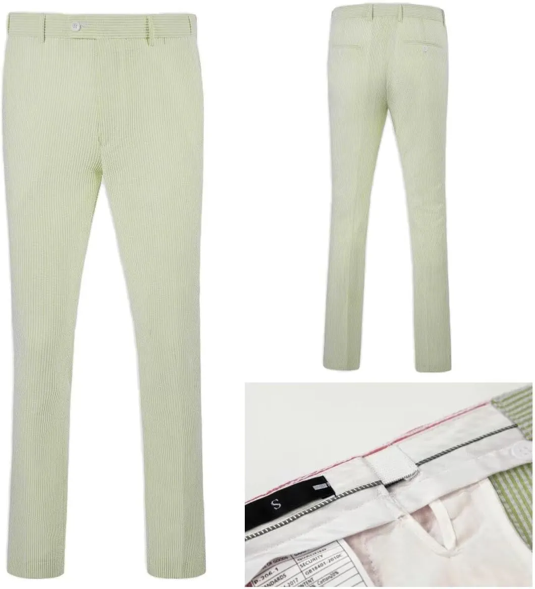 Mens 2 Piece Summer Seersucker Suits Grooms Slim Fit Casual Sear Sucker Suit for Party