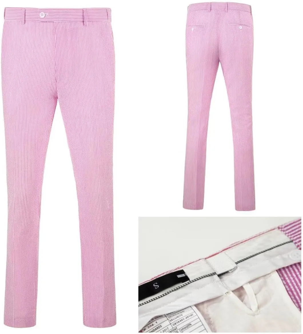 Mens 2 Piece Summer Seersucker Suits Grooms Slim Fit Casual Sear Sucker Suit for Party