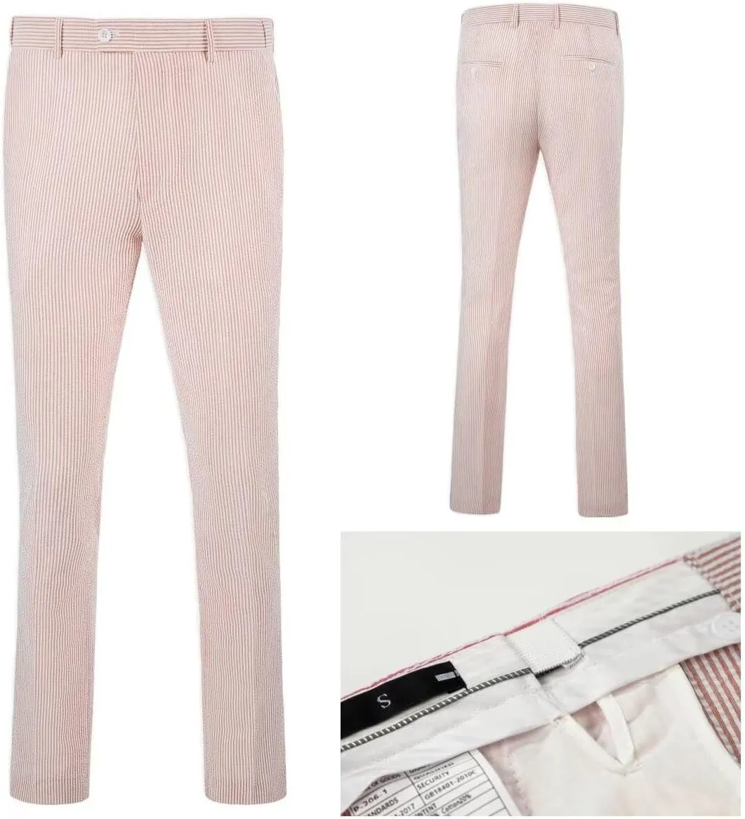 Mens 2 Piece Summer Seersucker Suits Grooms Slim Fit Casual Sear Sucker Suit for Party
