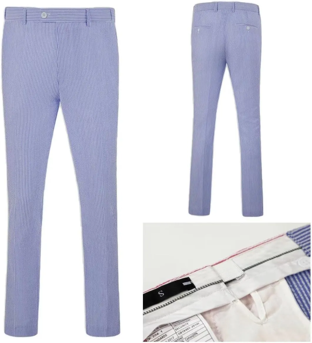 Mens 2 Piece Summer Seersucker Suits Grooms Slim Fit Casual Sear Sucker Suit for Party