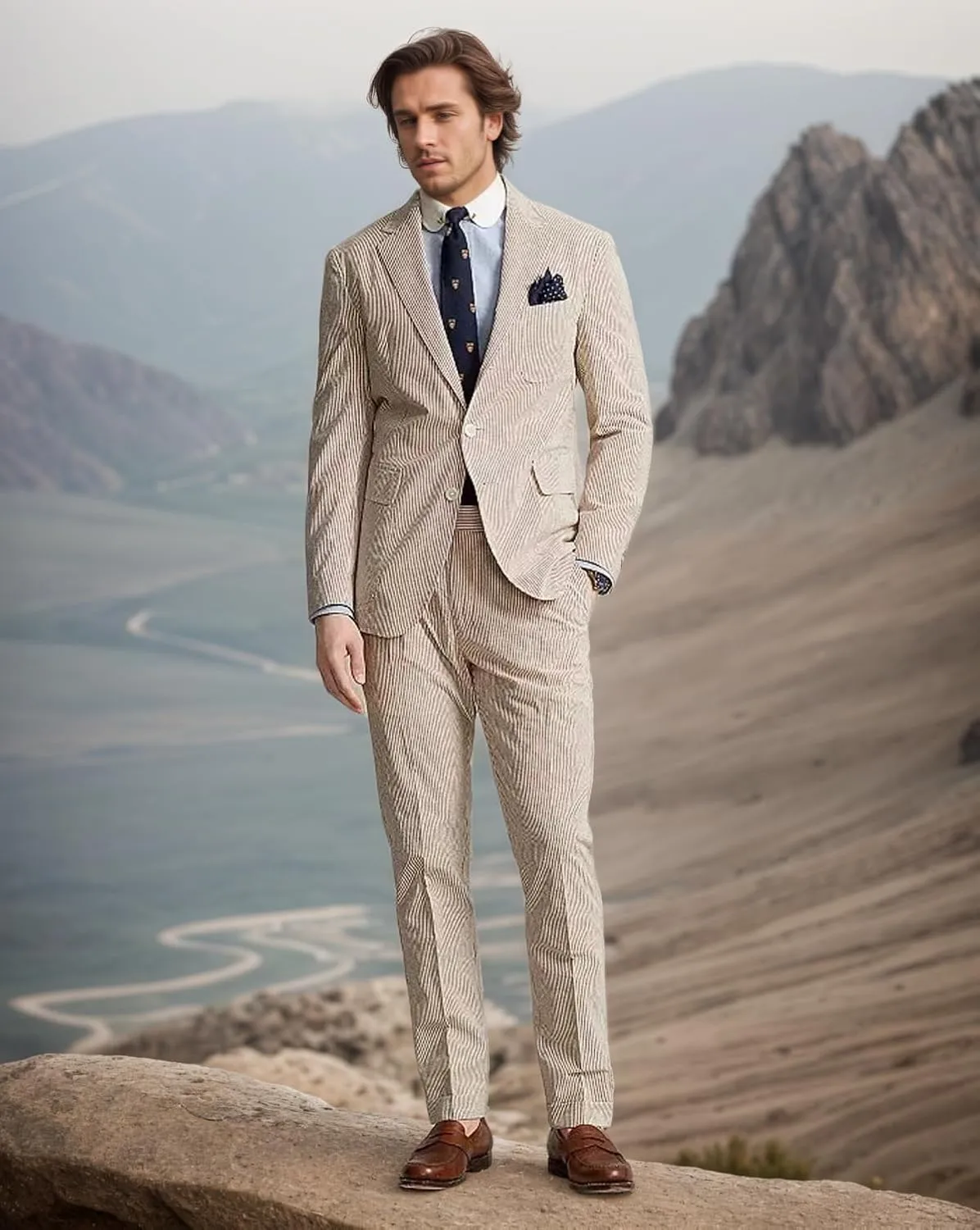 Mens 2 Piece Summer Seersucker Suits Grooms Slim Fit Casual Sear Sucker Suit for Party