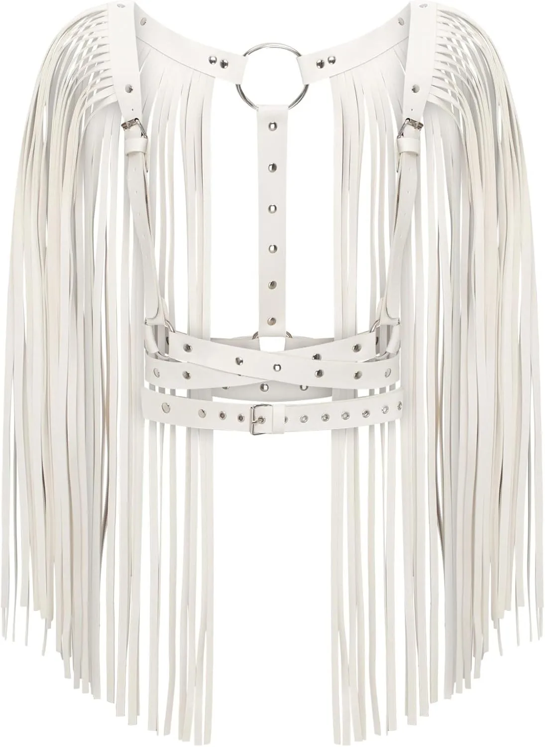 Men's Adjustable Punk PU Leather Body Chest Harness Waist Belts with Metal O-rings for Halloween Party