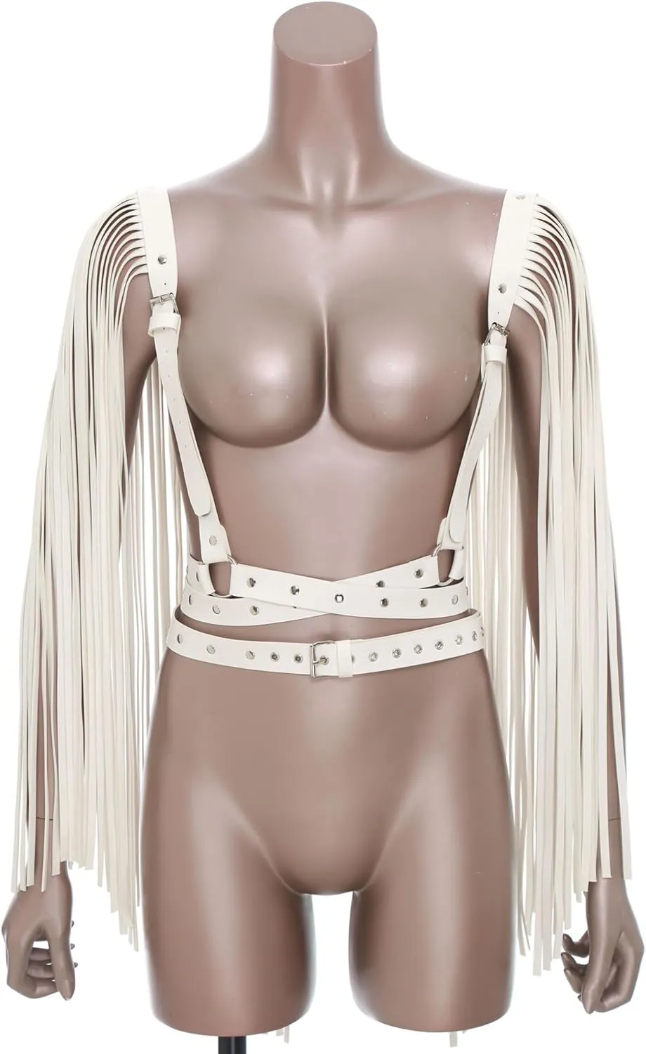 Men's Adjustable Punk PU Leather Body Chest Harness Waist Belts with Metal O-rings for Halloween Party