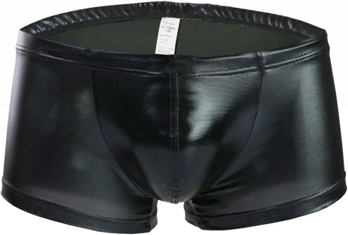 Mens Boxer Briefs Trunks With Faux Leather Low Waisted Underwear Panties Erotic Sexy Novelty Design Trunks Underpants Black One Size