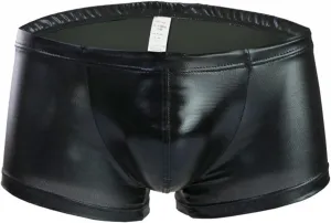Mens Boxer Briefs Trunks With Faux Leather Low Waisted Underwear Panties Erotic Sexy Novelty Design Trunks Underpants Black One Size
