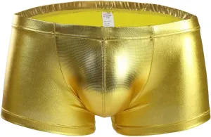 Mens Boxer Briefs Trunks With Faux Leather Low Waisted Underwear Panties Erotic Sexy Novelty Design Trunks Underpants Gold One Size