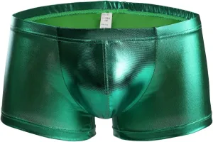 Mens Boxer Briefs Trunks With Faux Leather Low Waisted Underwear Panties Erotic Sexy Novelty Design Trunks Underpants Green One Size