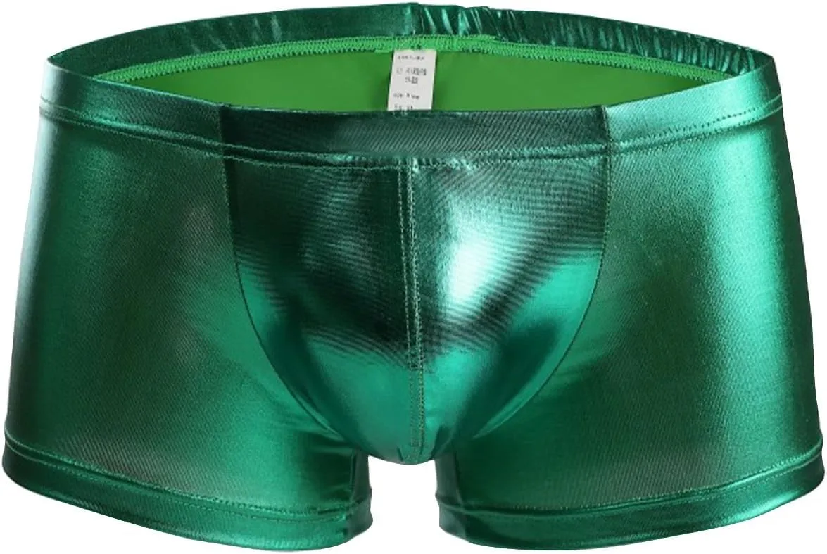 Mens Boxer Briefs Trunks With Faux Leather Low Waisted Underwear Panties Erotic Sexy Novelty Design Trunks Underpants Green One Size