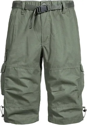 Men's Cargo Shorts Classic Fit Cotton Elastic Waist Tooling Shorts Multi Pocket Solid Work Utility Shorts Outdoor