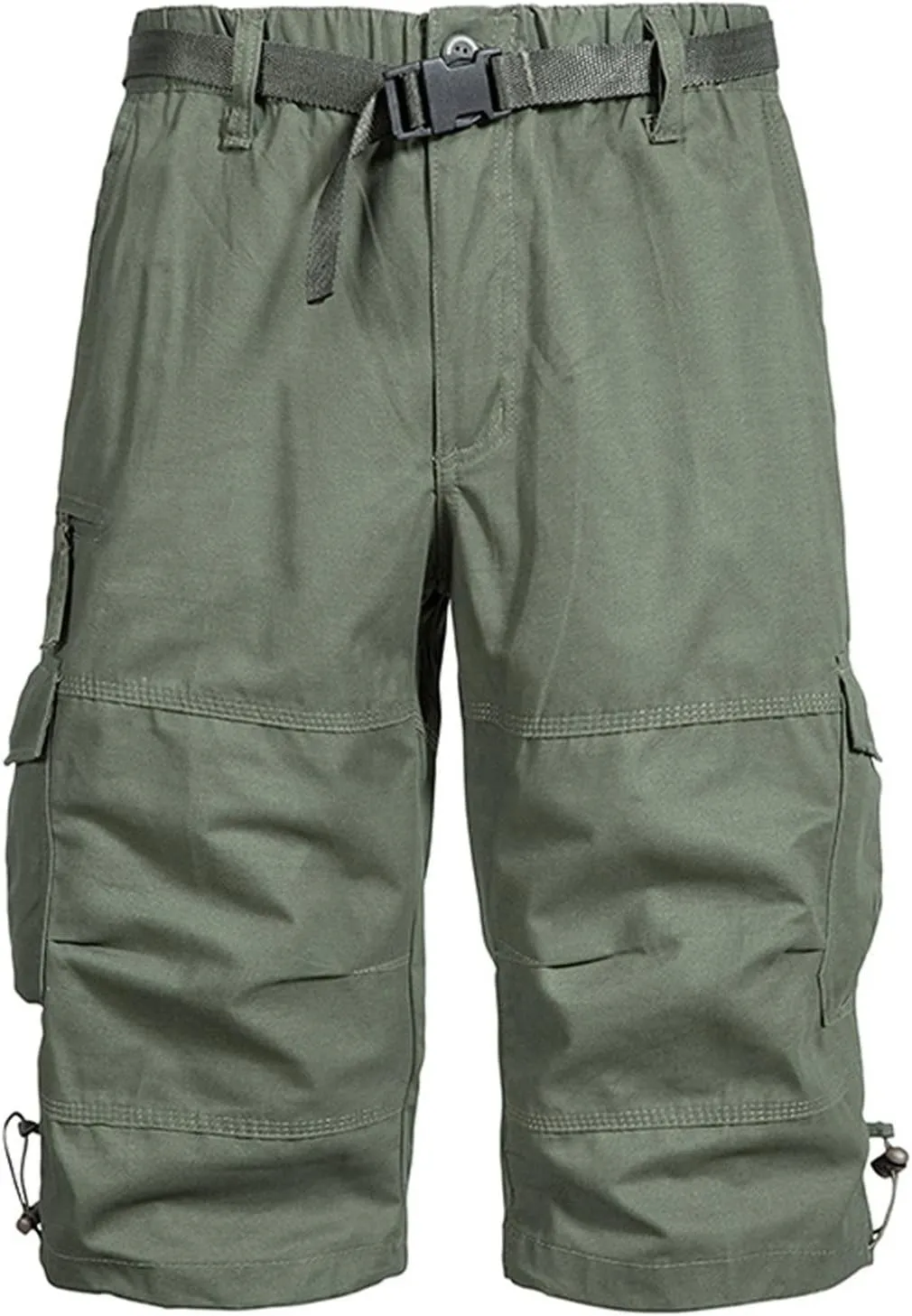 Men's Cargo Shorts Classic Fit Cotton Elastic Waist Tooling Shorts Multi Pocket Solid Work Utility Shorts Outdoor