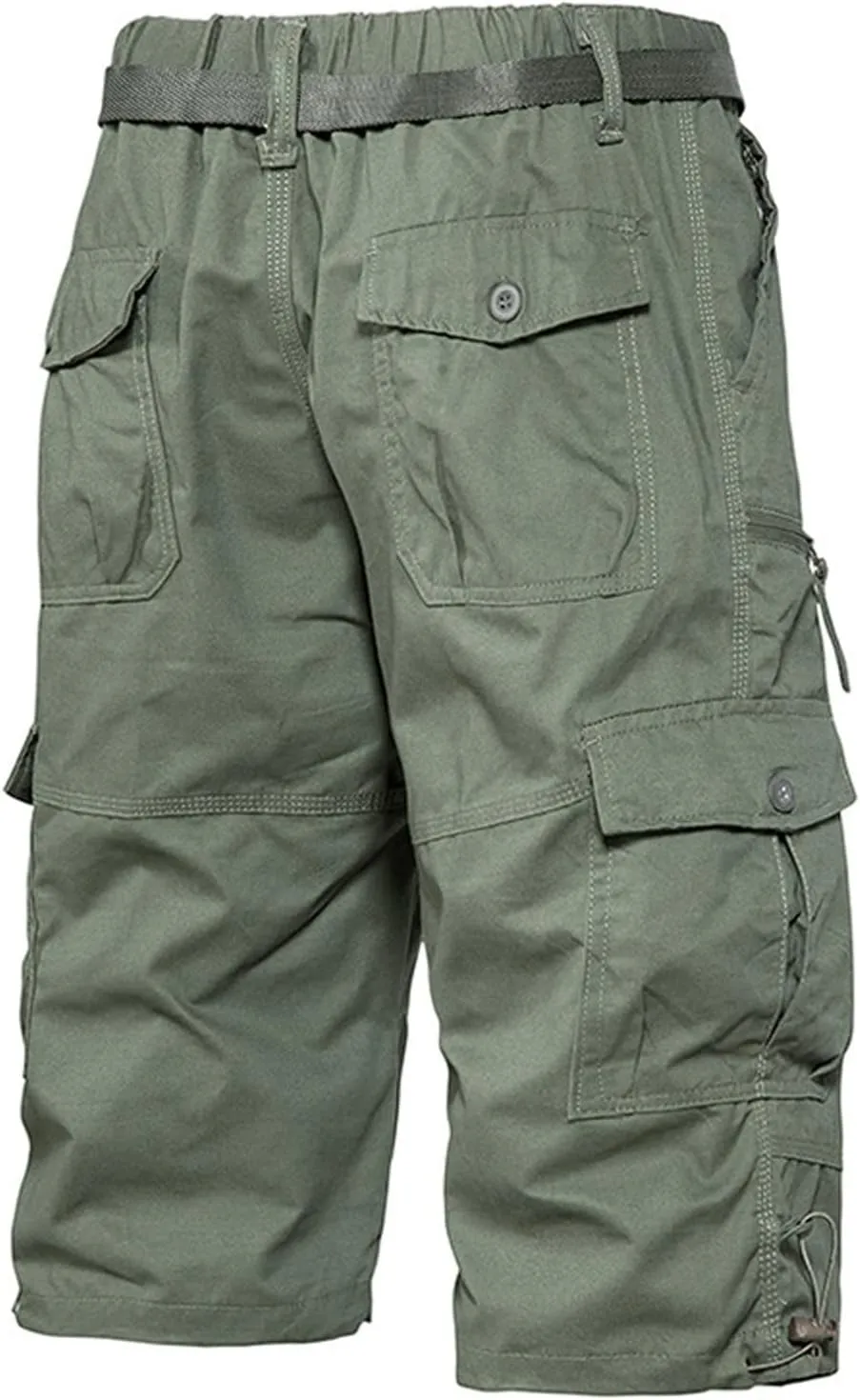 Men's Cargo Shorts Classic Fit Cotton Elastic Waist Tooling Shorts Multi Pocket Solid Work Utility Shorts Outdoor