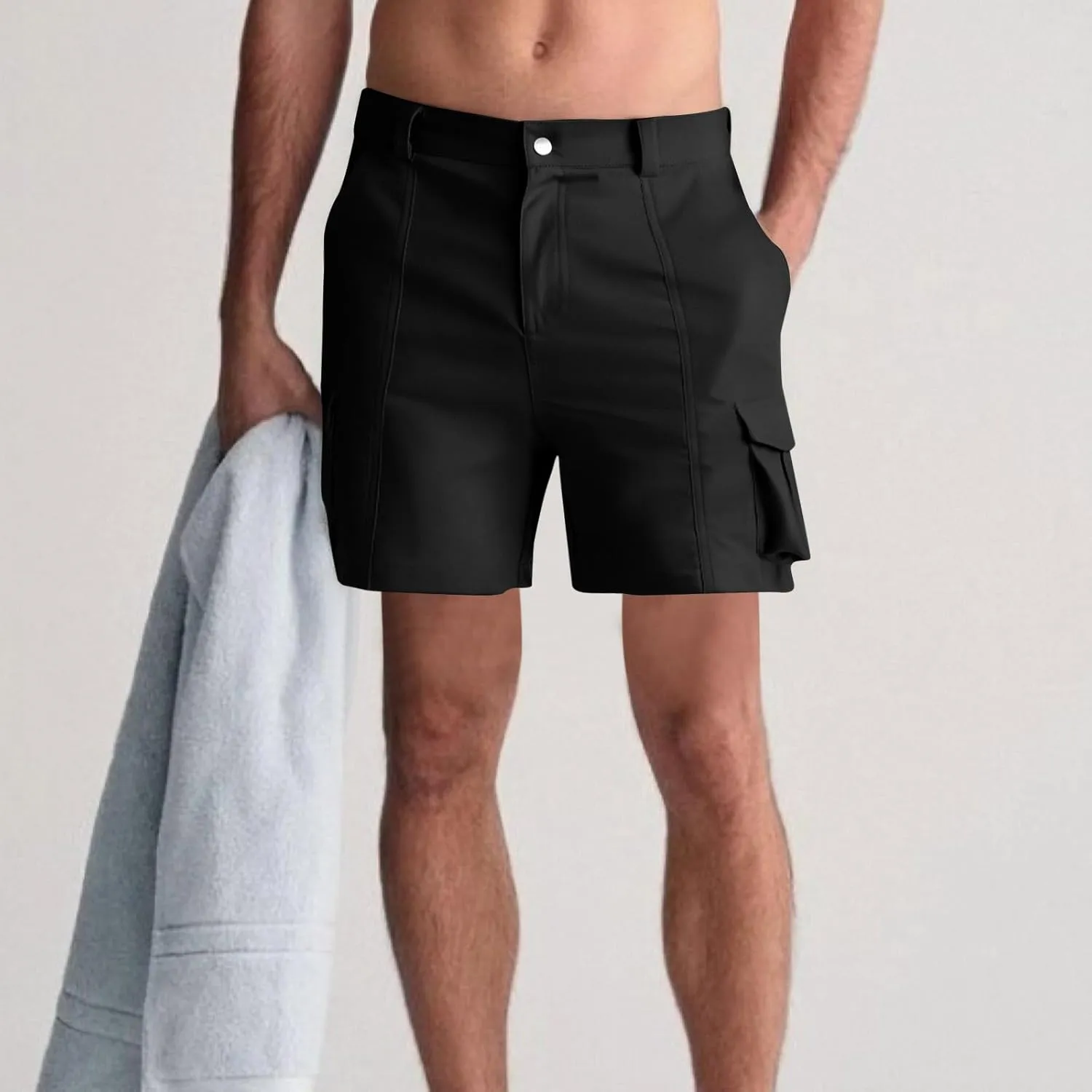 Mens Cargo Shorts Slim-Fit Elastic Waist Stretch Outdoor Work Shorts Casual Lightweight Multi Pockets Summer Shorts