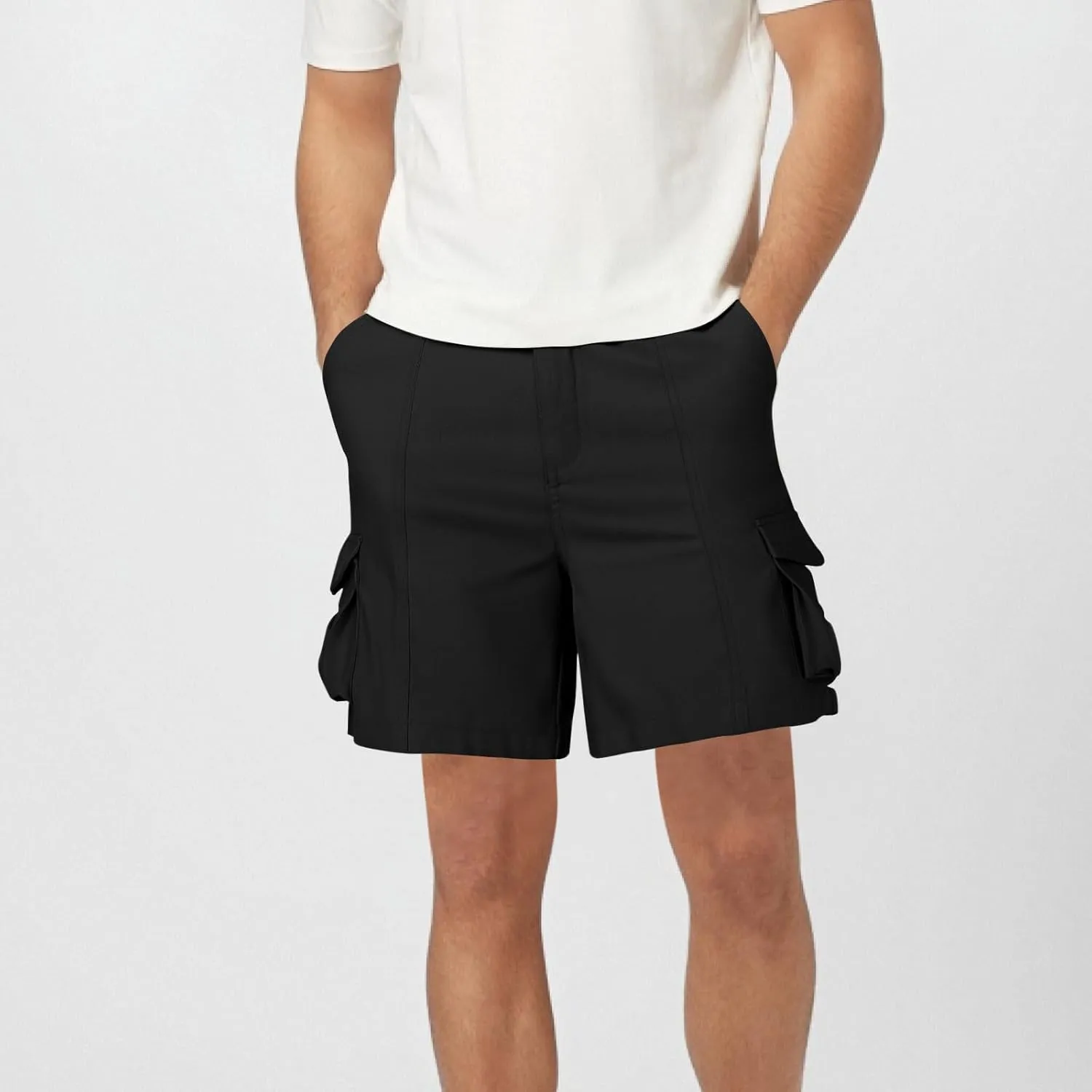 Mens Cargo Shorts Slim-Fit Elastic Waist Stretch Outdoor Work Shorts Casual Lightweight Multi Pockets Summer Shorts