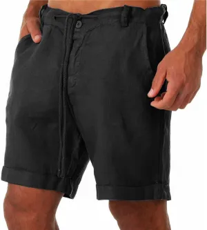 Men's Casual Linen Shorts Lightweight Classic Elastic Waist Shorts Beach Board Summer Slim-Fit Shorts with Pockets