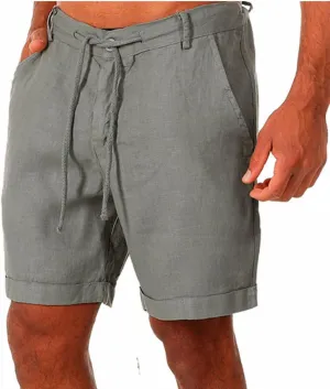 Men's Casual Linen Shorts Lightweight Classic Elastic Waist Shorts Beach Board Summer Slim-Fit Shorts with Pockets