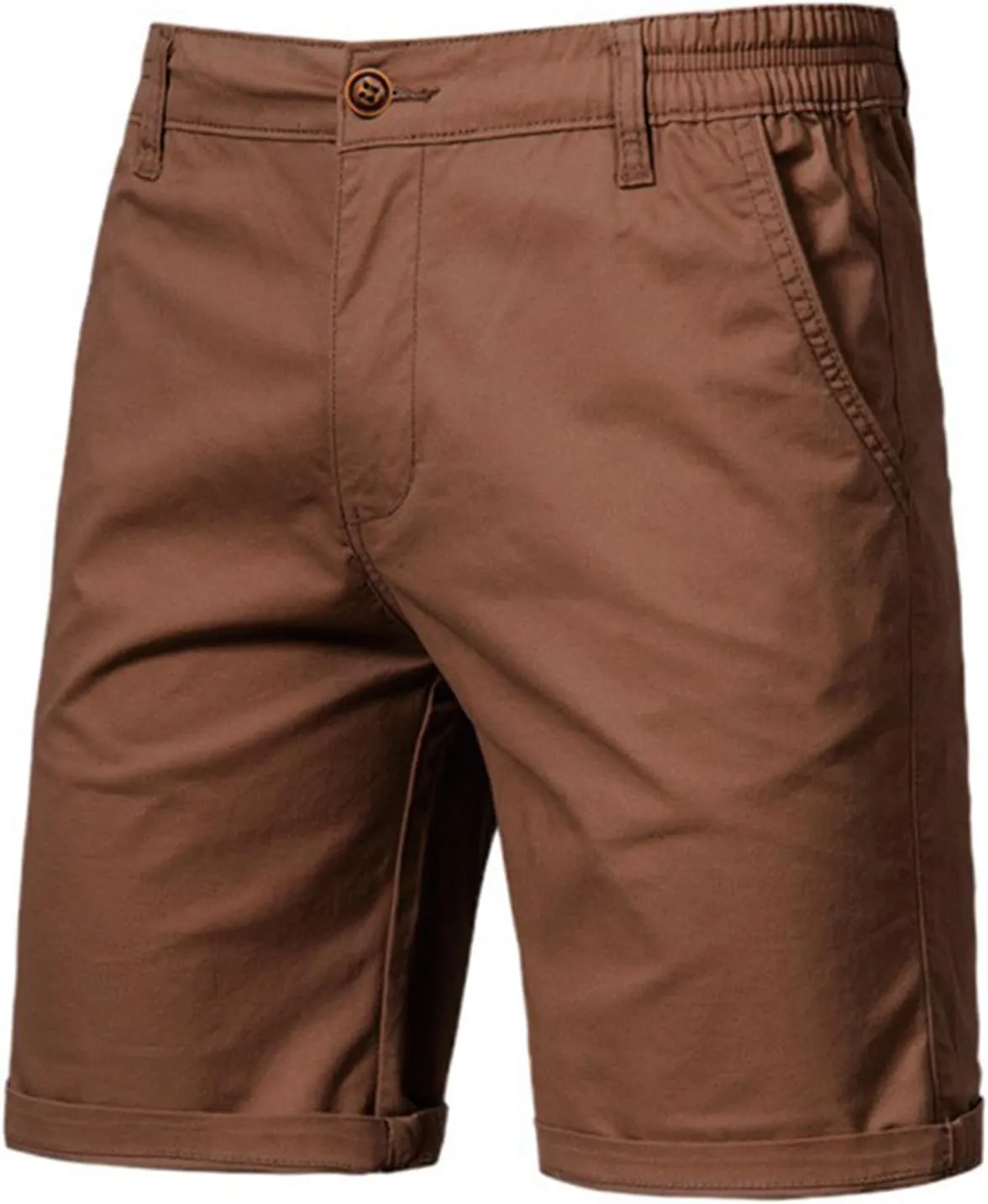 Men's Cotton Chino Shorts Elastic Waist Straight Fit Casual Shorts Slim Lightweight Summer Shorts Plus Size