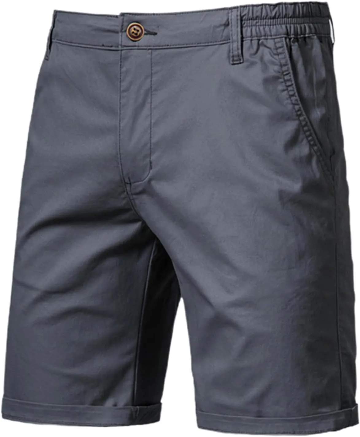 Men's Cotton Chino Shorts Elastic Waist Straight Fit Casual Shorts Slim Lightweight Summer Shorts Plus Size