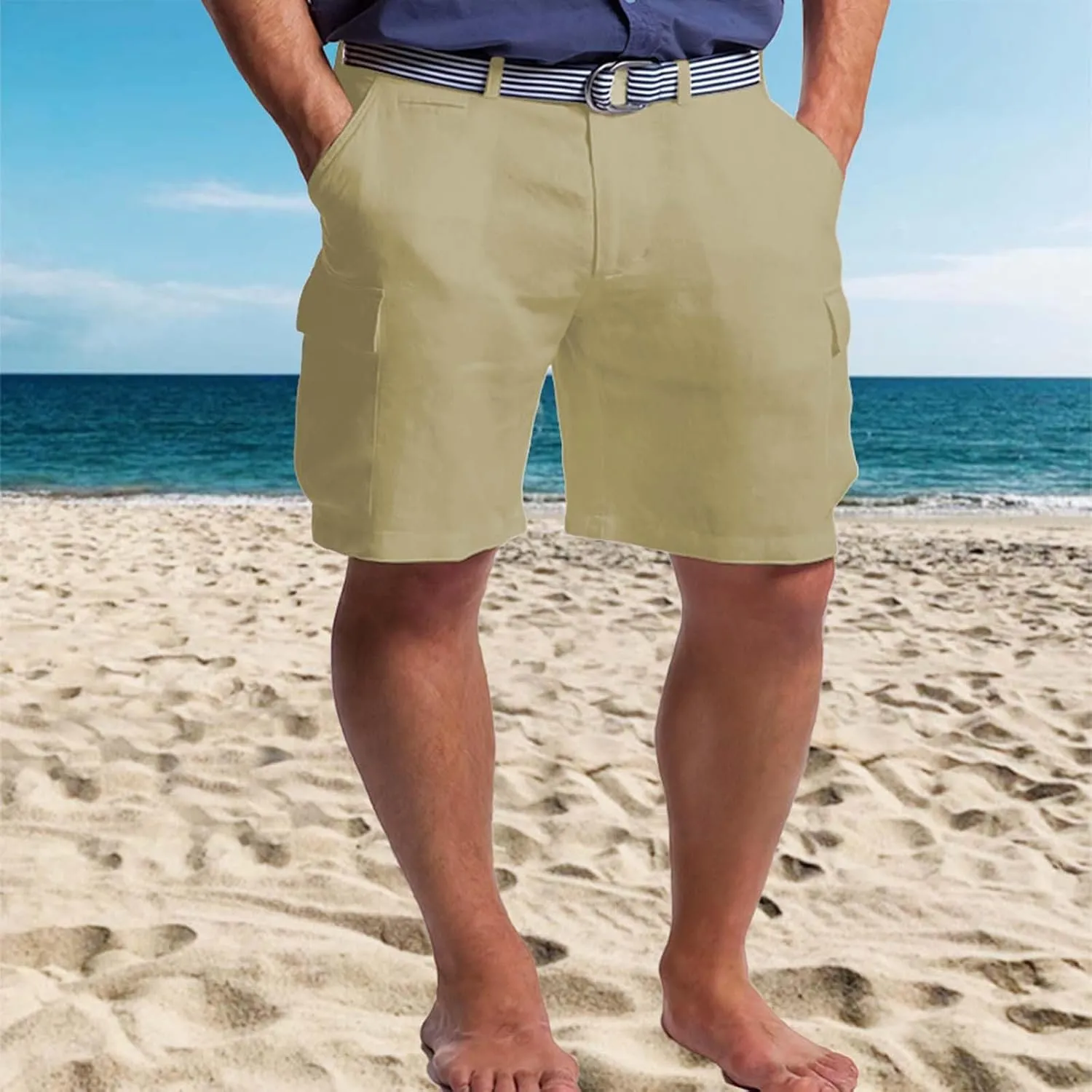 Mens Cotton Linen Shorts 2024 Elastic Waist Drawstring Casual Summer Beach Yoga Shorts Lightweight Board Shorts