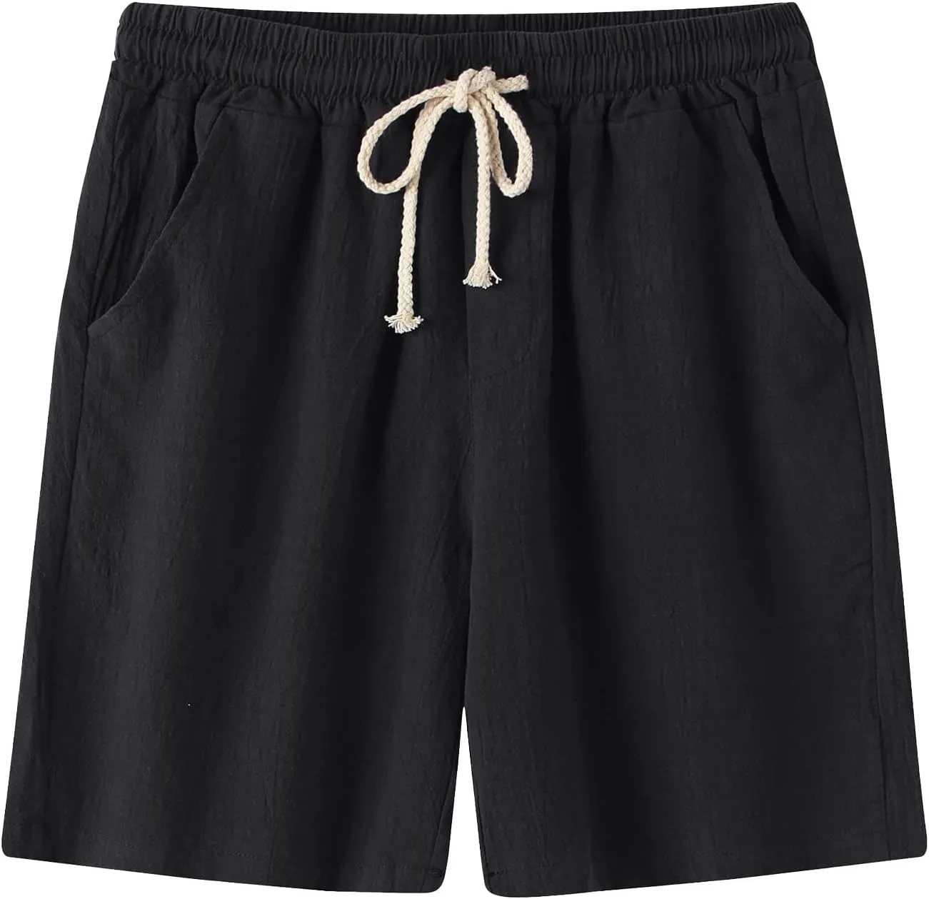 Mens Cotton Linen Shorts Drawstring Elastic Waist Shorts with Pocket Simple Trendy Summer Beach Casual Gym Shorts