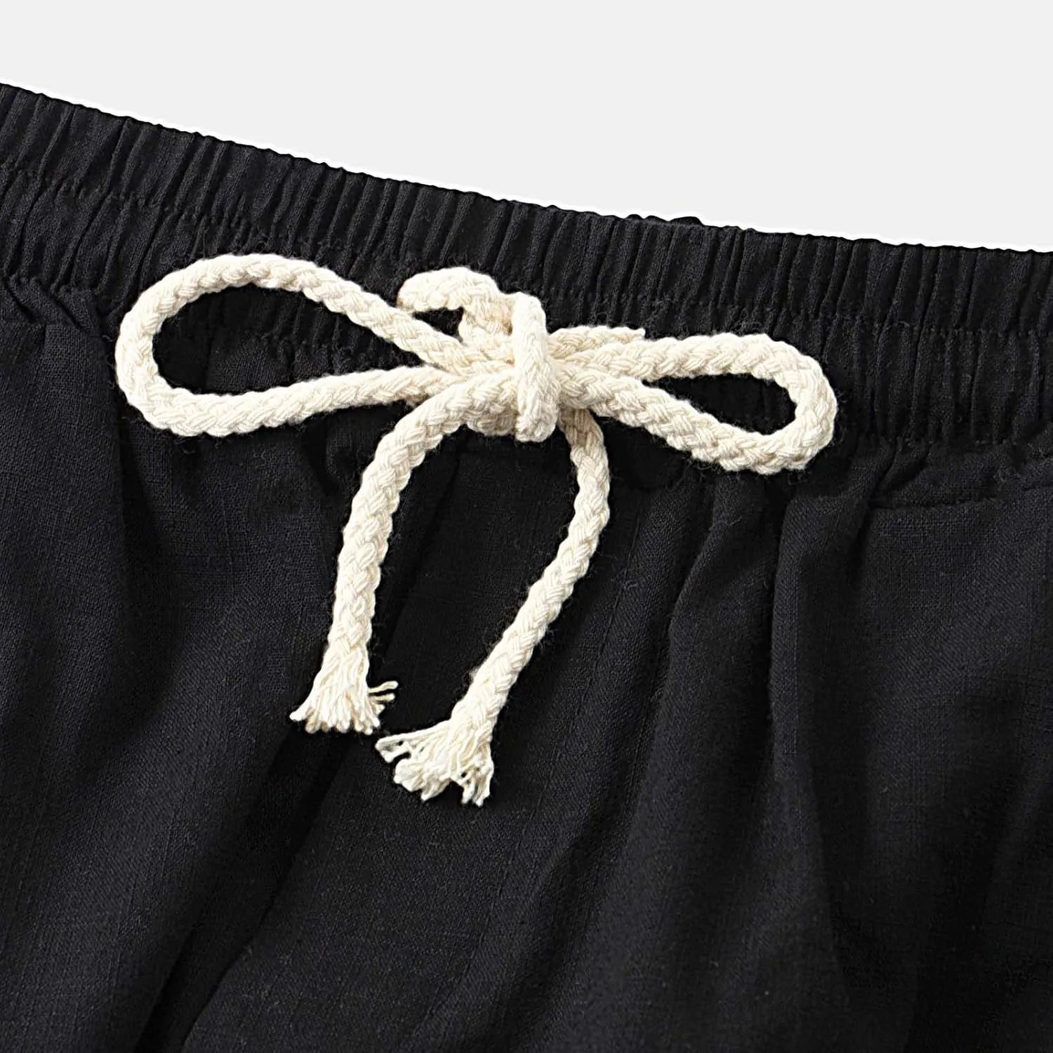 Mens Cotton Linen Shorts Drawstring Elastic Waist Shorts with Pocket Simple Trendy Summer Beach Casual Gym Shorts