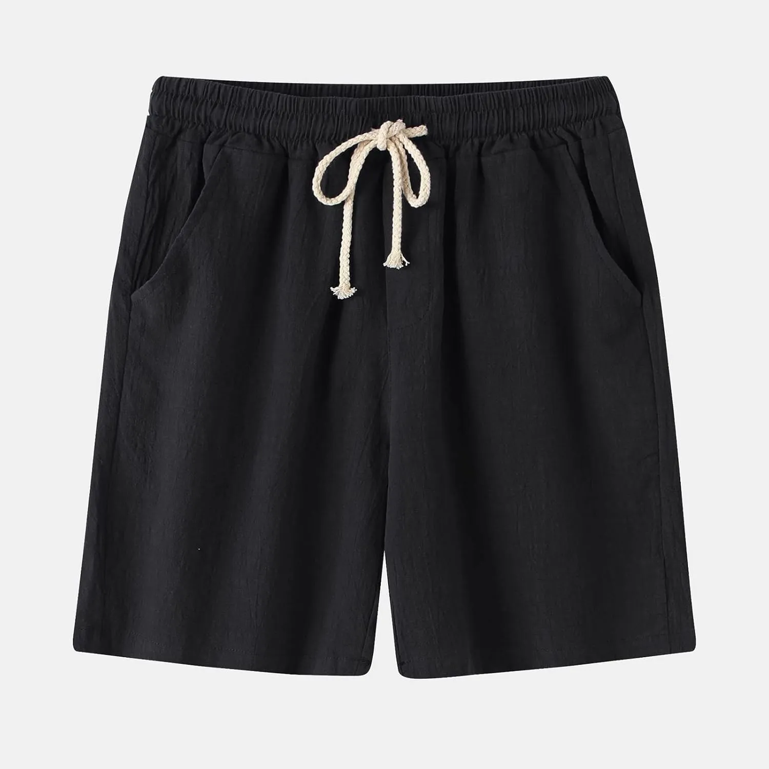 Mens Cotton Linen Shorts Drawstring Elastic Waist Shorts with Pocket Simple Trendy Summer Beach Casual Gym Shorts