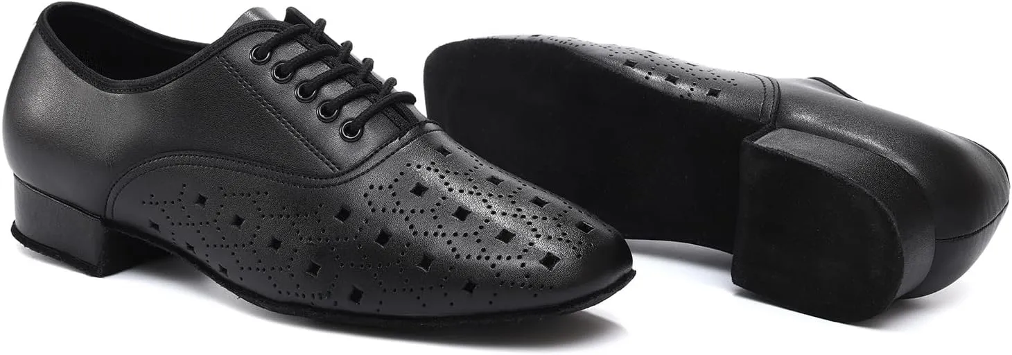 Men's Dance Shoes Black Lace-up Latin Salsa Tango Performance Practice Dance Shoes Suede Sole