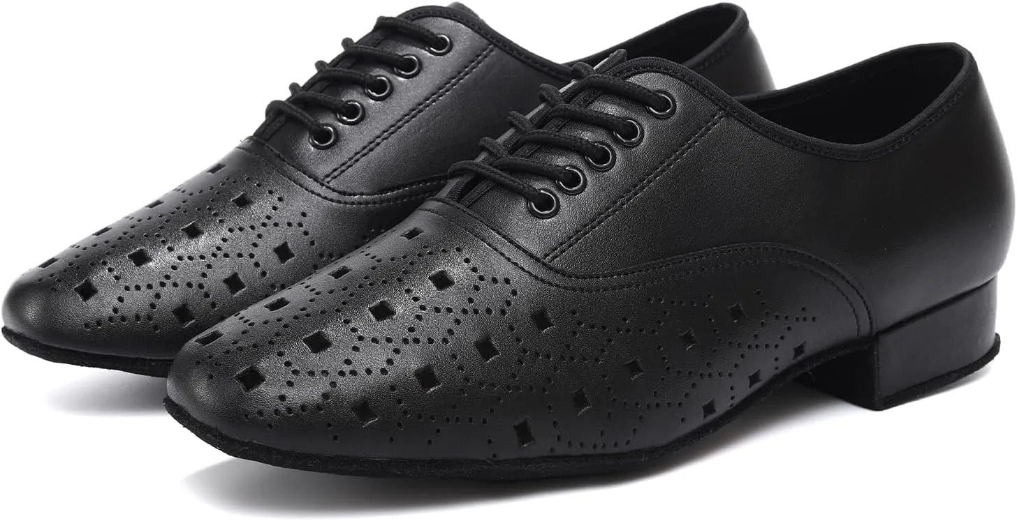 Men's Dance Shoes Black Lace-up Latin Salsa Tango Performance Practice Dance Shoes Suede Sole