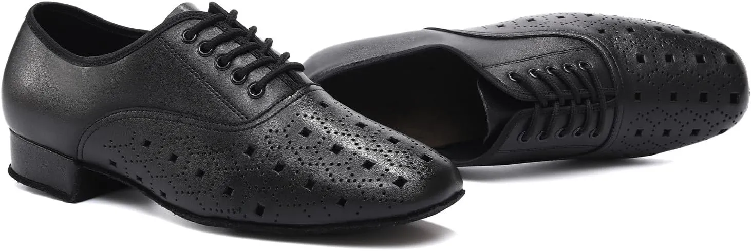 Men's Dance Shoes Black Lace-up Latin Salsa Tango Performance Practice Dance Shoes Suede Sole