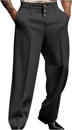 Mens Dress Pants Trendy 3 Button Formal Business Pants Gentleman Work Suit Pants Bridegroom Wedding Guest Party Pants