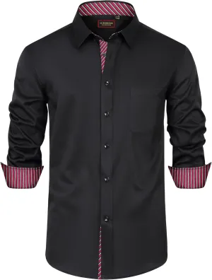 Mens Dress Shirts Long Sleeve Dress Shirts for Men Inner Contrast Button Down Casual Shirts for Men Big and Tall