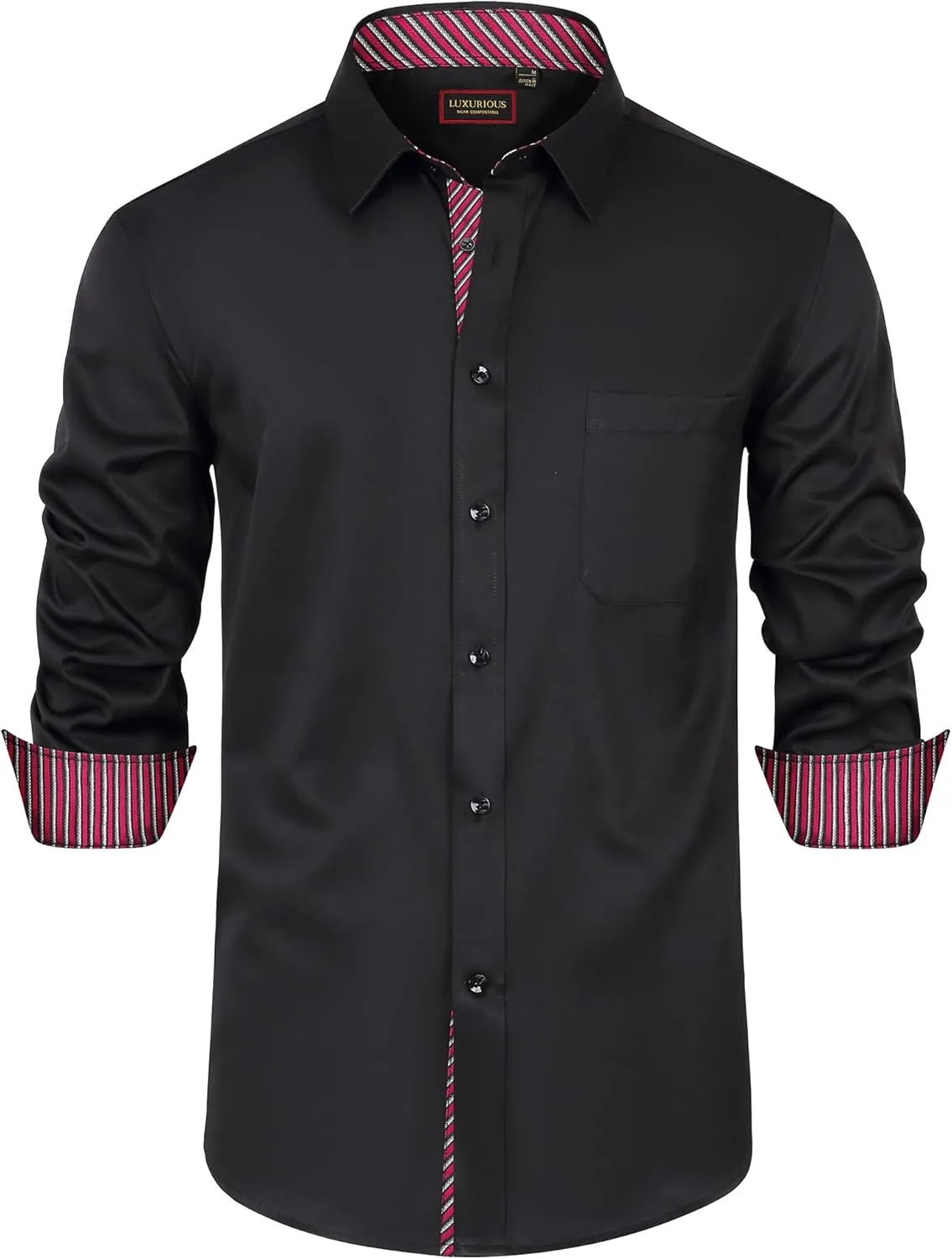 Mens Dress Shirts Long Sleeve Dress Shirts for Men Inner Contrast Button Down Casual Shirts for Men Big and Tall