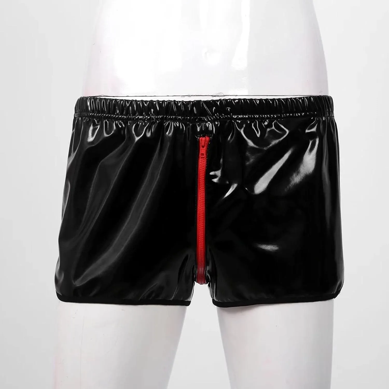 Mens Fashion Casual Solid Color Shorts Sexy Soft Leather Taste Shorts Mens Bodysuit Thong
