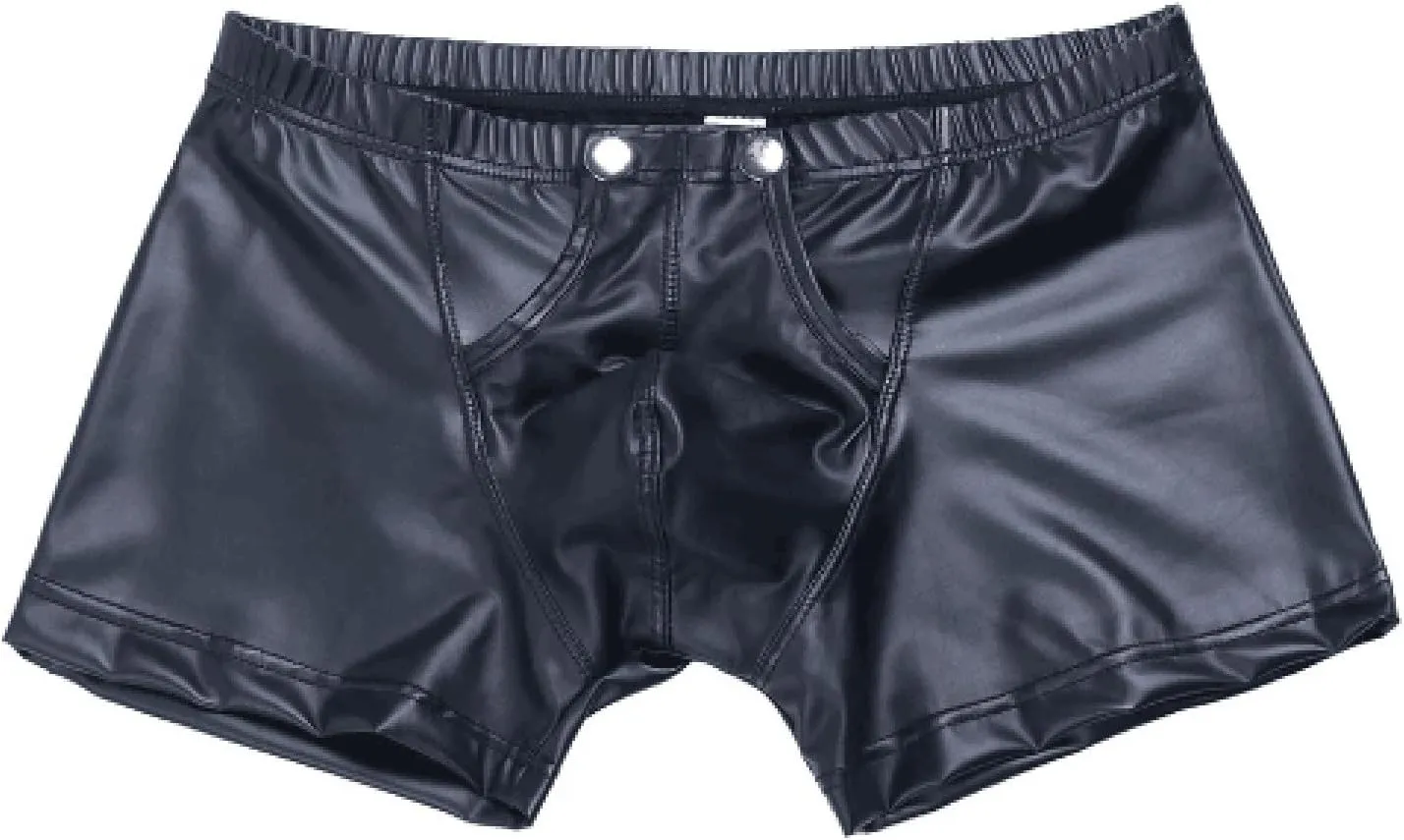 Men's Faux Leather Boxer Briefs Underpants Low Waisted Smooth Underwear Shorts Fashion Removable Bulge Pouch Stretchy Panties