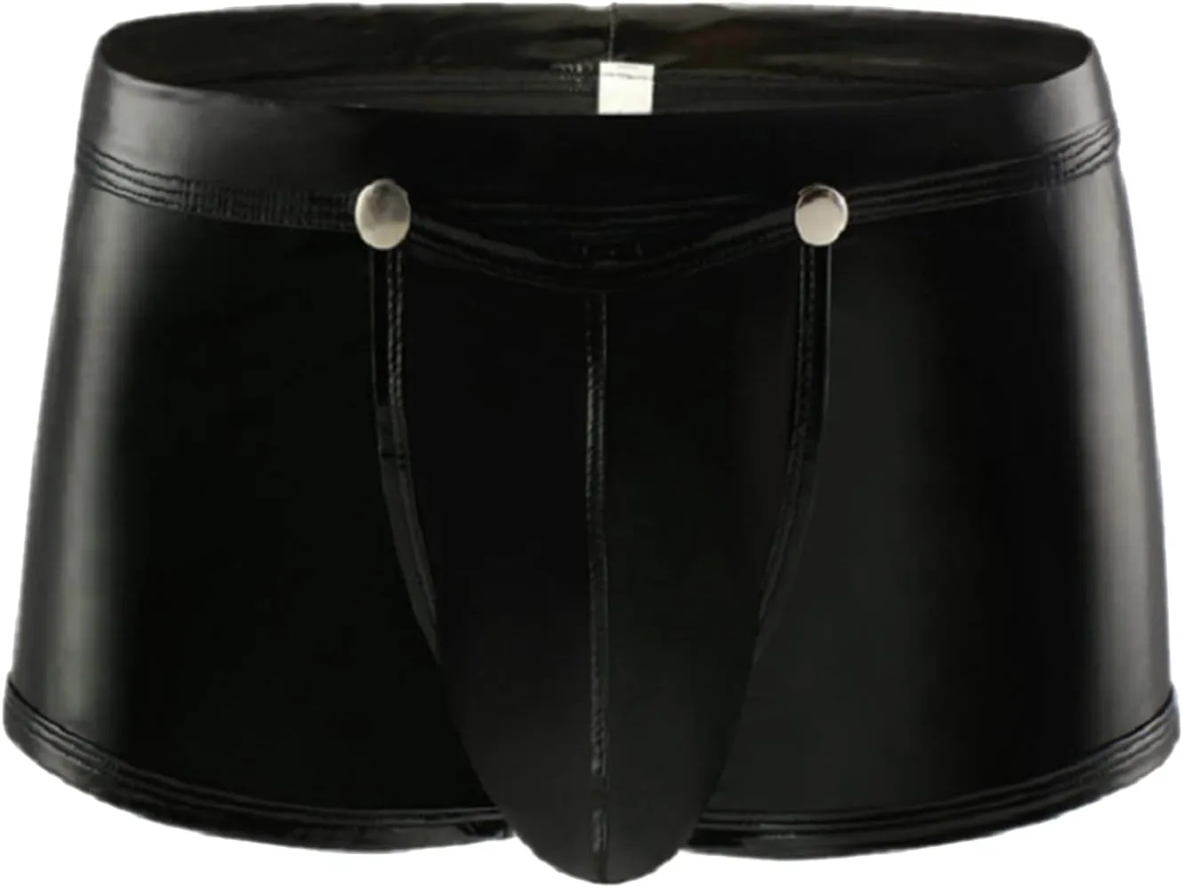 Men's Faux Leather Boxer Briefs Underpants Low Waisted Smooth Underwear Shorts Fashion Removable Bulge Pouch Stretchy Panties