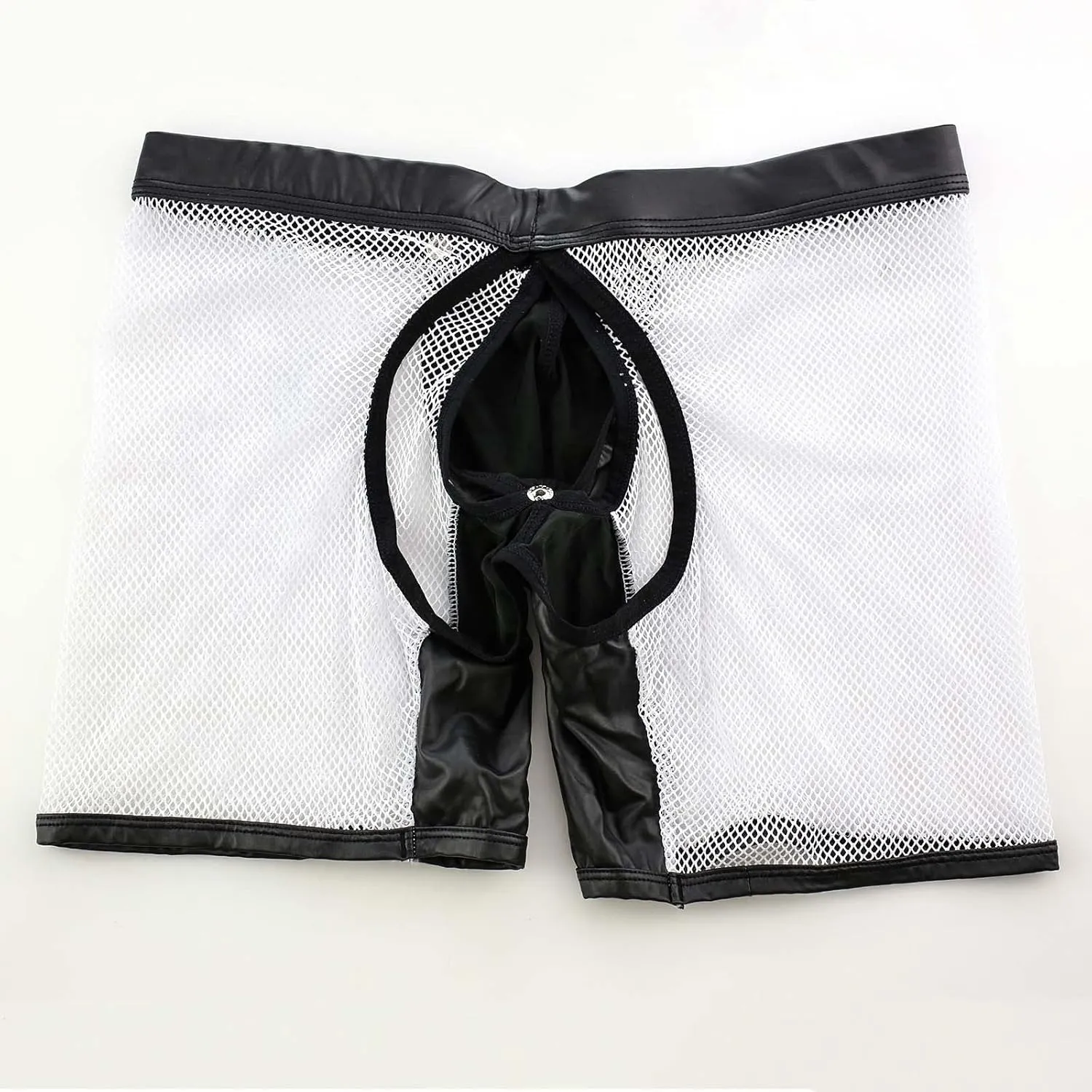 Mens Fishnet Boxers Underwear Sexy See Through Leather Bulge Ball Pouch Boxers Long Lightweight Comfy Clubwear Briefs