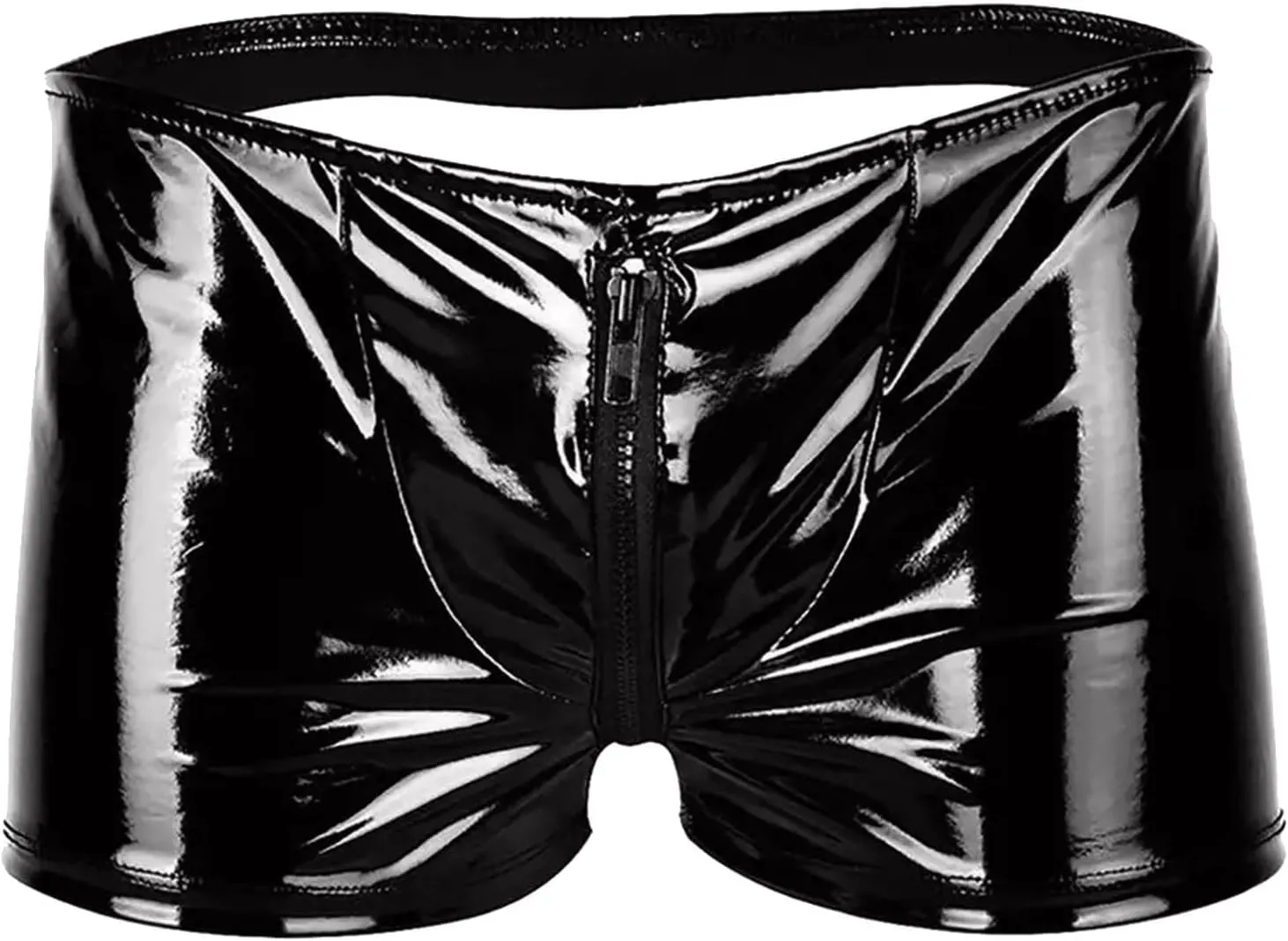 Men's Front Zipper Open Back Boxer Briefs With Faux Leather Hollow Out Low Waisted Fashion Underpants Shorts Stretch Lingerie