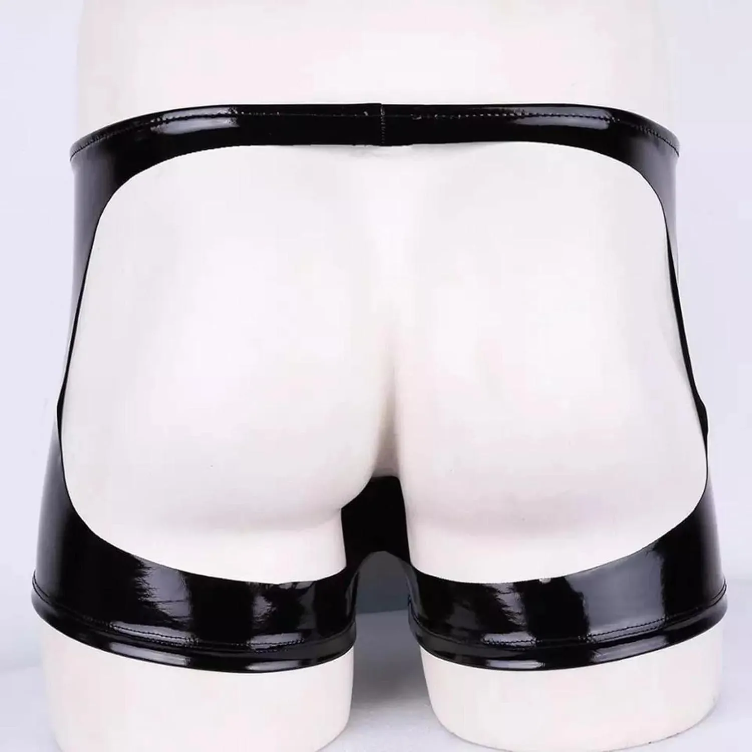 Men's Front Zipper Open Back Boxer Briefs With Faux Leather Hollow Out Low Waisted Fashion Underpants Shorts Stretch Lingerie