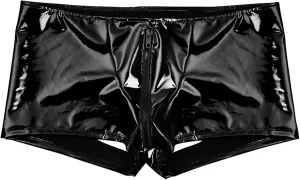 Men's Front Zipper Open Back Boxer Briefs With Faux Leather Hollow Out Low Waisted Fashion Underpants Shorts Stretch Lingerie