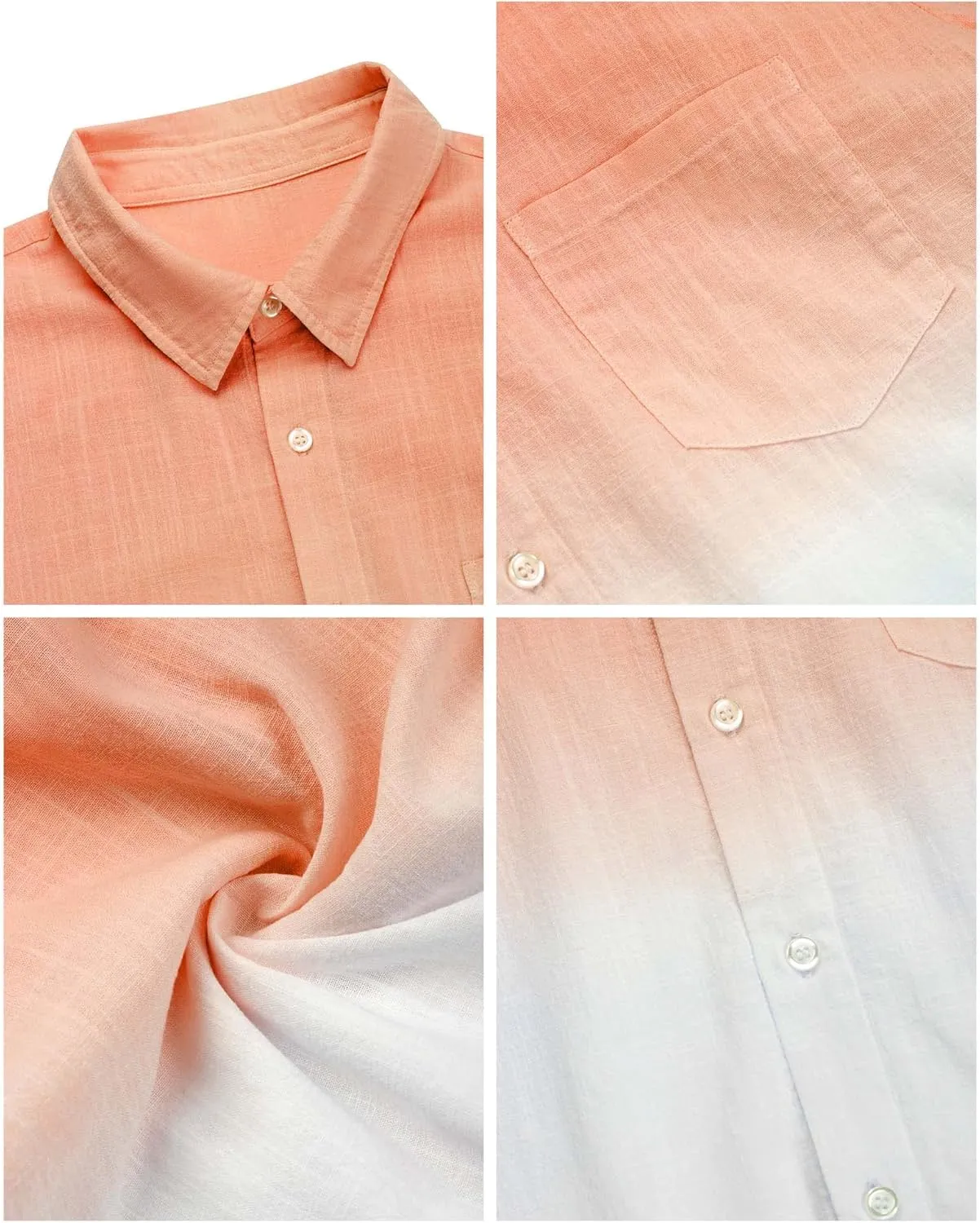 Mens Gradient Linen Shirts Casual Button Down Short Sleeve Beach Summer Shirts