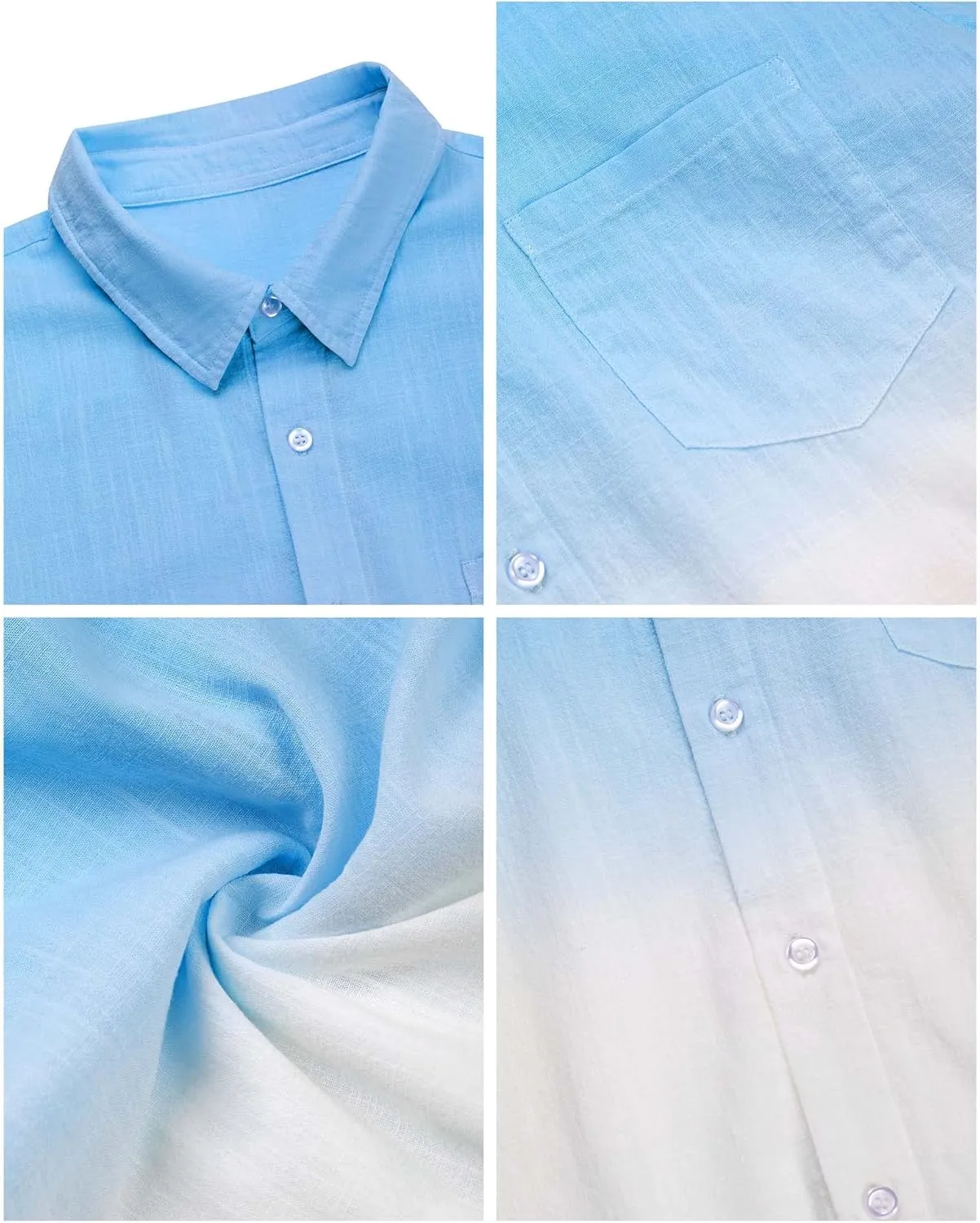 Mens Gradient Linen Shirts Casual Button Down Short Sleeve Beach Summer Shirts