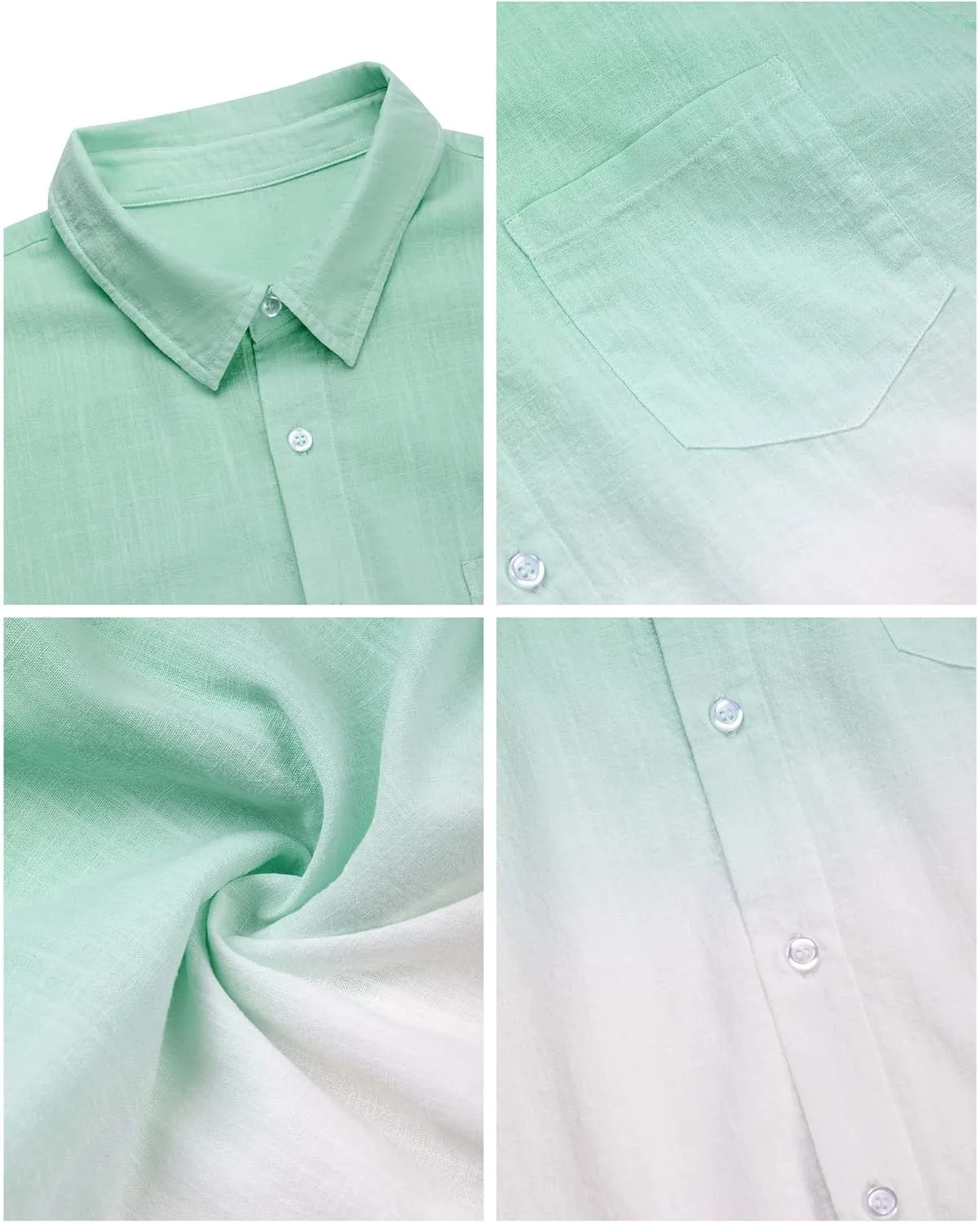 Mens Gradient Linen Shirts Casual Button Down Short Sleeve Beach Summer Shirts