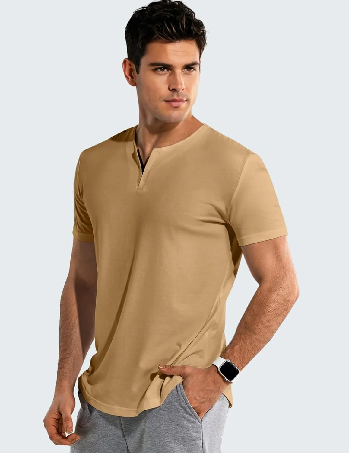 Mens Henley Shirts Short Sleeve Summer Casual V Neck Cotton Tee Shirts