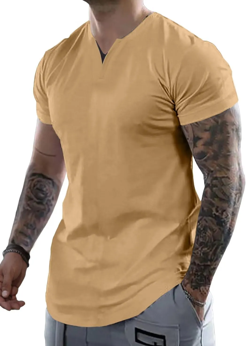 Mens Henley Shirts Short Sleeve Summer Casual V Neck Cotton Tee Shirts