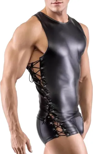 Mens Leather Set With Straps Underwear Vest Performance Clothing Mens Shirt with Cars