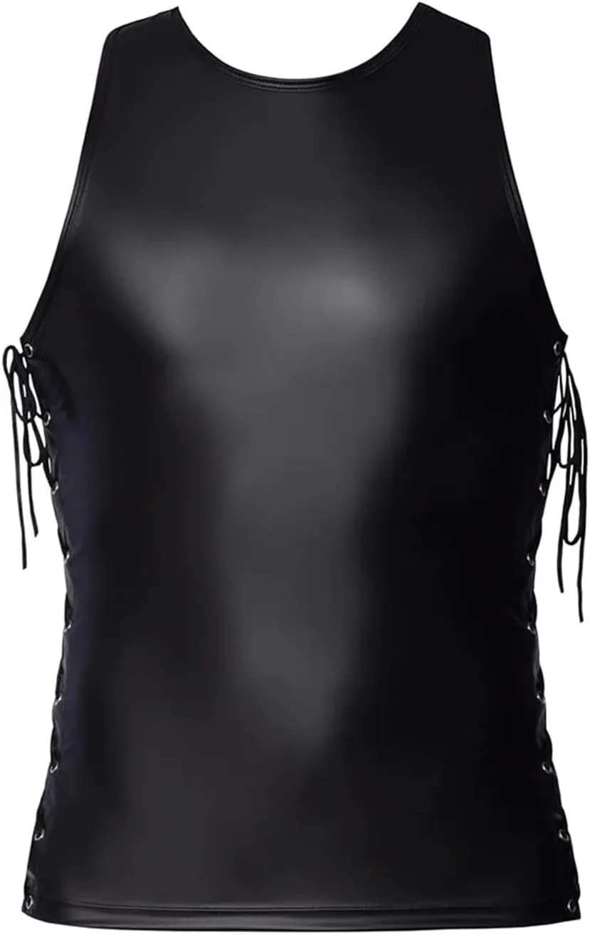 Mens Leather Set With Straps Underwear Vest Performance Clothing Mens Shirt with Cars