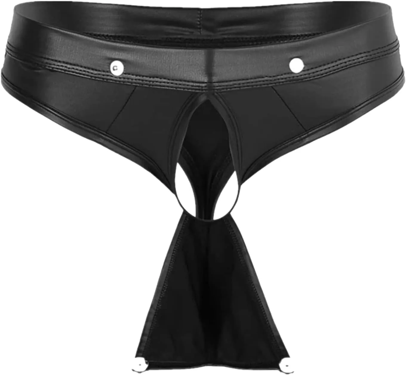 Mens Lingerie Leather Open Front Removable Pouch Briefs Low Rise Erotic G String Thong Bikini Clubwear Underwear
