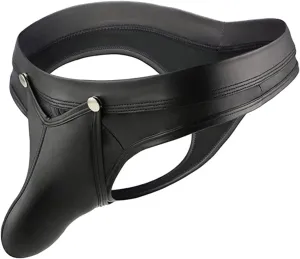 Mens Lingerie Leather Open Front Removable Pouch Briefs Low Rise Erotic G String Thong Bikini Clubwear Underwear