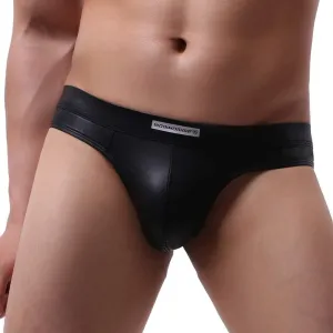 Mens Novelty Thong Jockstrap Underwear Faux Leather Lingerie Sexy Panties for Gay Bulge Pouch Athletic Supporter