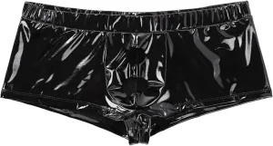Mens Open Front Faux Leather Boxer Briefs Trunks Low Waisted Sexy Underwear Shorts Fashion Soft Erotic Lingerie Trunks